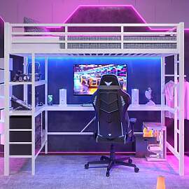 Moimhear Hochbett, 90x200cm, Mit LED-Leuchten,