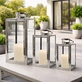 Mojawo® XXL Luxus 3er Set Gartenlaternen Set aus