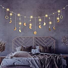Mondphasen Girlande mit LED Lichterkette, Gold