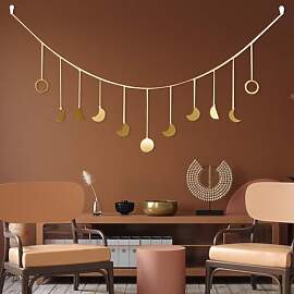Mondphasen Girlande, Wanddeko Boho, Goldene