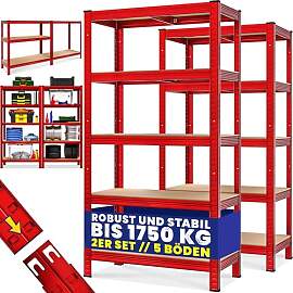 Monzana® 2X Schwerlastregal 180x90x40cm rot