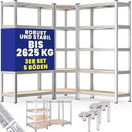 Monzana® 3er Set Schwerlastregal Eckregal 2625 kg 