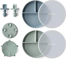 Moonkie 2pc Silikon Kinderteller mit Deckel, Baby