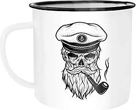 MoonWorks Emaille Tasse Becher Totenkopf Captain