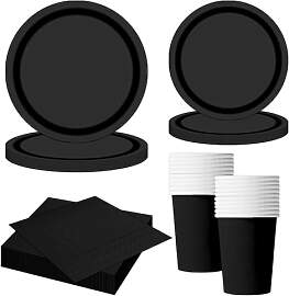 MORAINJAY 68-teiliges Schwarz Pappgeschirr Set,