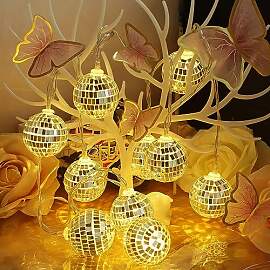 Morofme 10 Mini Silber Disco Kugel Lichterkette,