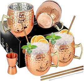 Moscow Mule Kupferbecher-Set mit 4 Premium Moscow