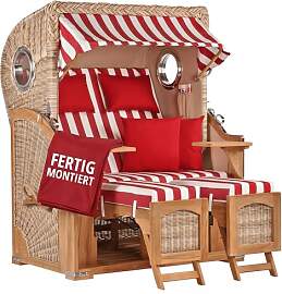 MR. DEKO® Strandkorb Düne Teak 2-Sitzer Bullauge 