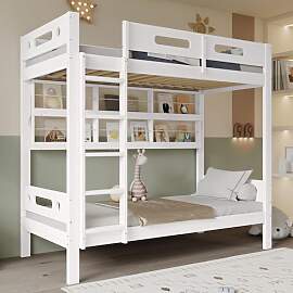Mrwoo Etagenbett Holzbett mit 90x200 cm,
