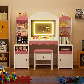 MSFE 2 in 1 Schminktisch Kinder Set,Make Up Table