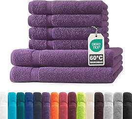 Müskaan® 6er Handtuch Set Lila, 100% Baumwolle,