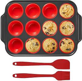 Muffinblech aus Silikon mit Metallrahmen für 12