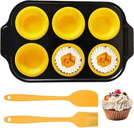 Muffinblech aus Silikon mit Metallrahmen für 6