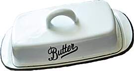 Multifunktionales Emaille-Butterboot mit Deckel,