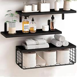 MUNGHOK 3er Set 40cm Wandregal Schwarz, Regalbrett 
