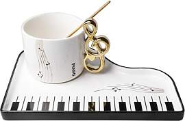 Musiknoten Keramik Kaffeetasse mit Unterteller und 