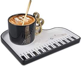 Musiknoten Keramik Kaffeetasse mit Unterteller und 