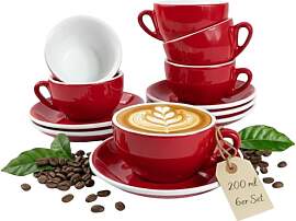MUVELL 6x Cappuccinotassen | Rot | Italian Style | 