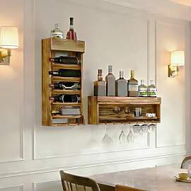 MYOYAY Geflammtes Holz Wand Weinregal, Vintage