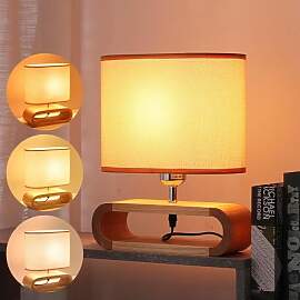 Nachttischlampe aus Holz, LED Tischlampe mit