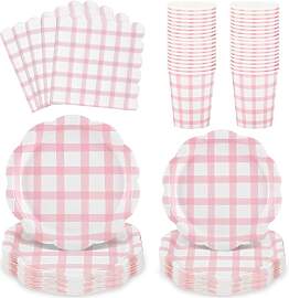 NatNarr 96 Stück Partygeschirr Set, Rosa