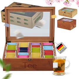 NATURSCHMIED Premium Teebox aus Kirsch Holz mit 20 