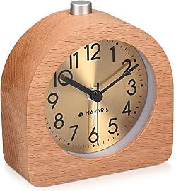 Navaris Analog Holz Wecker mit Snooze - Retro Uhr