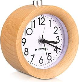 Navaris Analog Holz Wecker mit Snooze - Retro Uhr