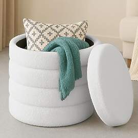 Navaris Pouf Hocker Stauraum - Sitzhocker weiß