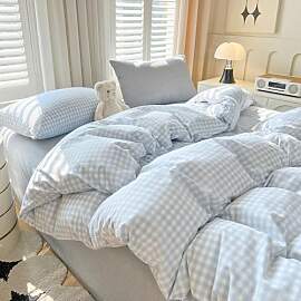 Nayoroom Bettwäsche 155x220 Blau Weiß Kariert
