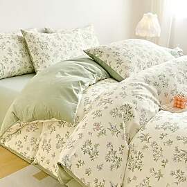 Nayoroom Bettwäsche 155x220 Grün Blätter Blumen 