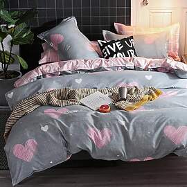 Nayoroom Bettwäsche 155x220 mit Herzen Grau Rosa