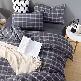 Nesture Bettwäsche 135x200 Baumwolle Kariert Grau 