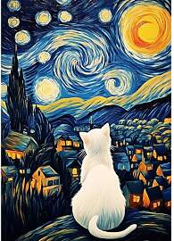 NEWENMO DIY Sternenhimmel Weiße Katze Diamond