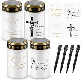 Nezyo 4 Stück Grablicht Solar Wetterfest LED