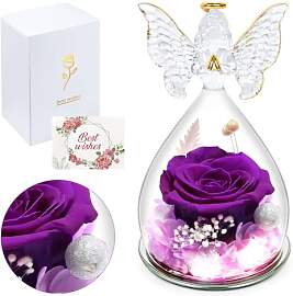 Ninonly Ewige Rose im Glas mit Engel Figur