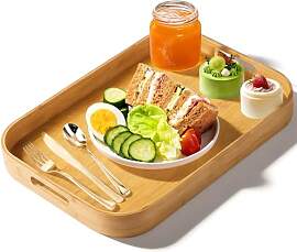 Niuny Serviertablett Groß Holz Bambus Tablett