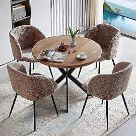 NORDICANA Esstisch mit 4 Stühlen Set, 95cm Runder 