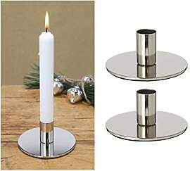 Novaliv 2er-Set Stabkerzenhalter Metall Silber