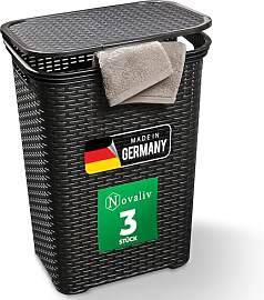 Novaliv 3 Stück Rattan Wäschekorb mit Deckel 60L 