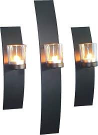 Novaliv 3X Wandkerzenhalter aus Metall mit Glas 6