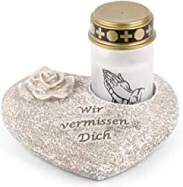 Novaliv Grabschmuck Herz Grau mit Rose Spruch Wir