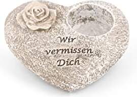 Novaliv Grabschmuck Herz Grau mit Rose Spruch Wir