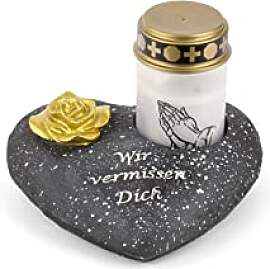 Novaliv Grabschmuck Herz Schwarz mit Rose Spruch