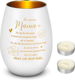 Nuenen Mama Geschenk Teelichtglas mit 2 Weißen