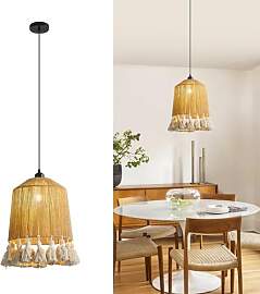NUODIFAN Boho Juteschnur Fransen-Deckenlampe 40 cm 