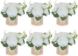 NUPTIO Kleine Künstliche Blumen in Vase: 6 Stück 