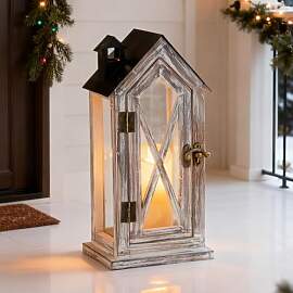 NUPTIO Laterne Holz Vintage Kerzenlaterne: 26cm