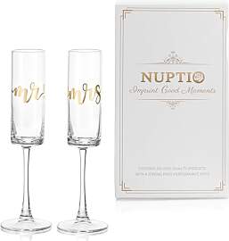 NUPTIO Sektgläser Hochzeit Geschenk Gold: 2er Set 