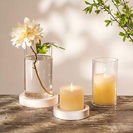NUPTIO Windlicht Glas Kerzenhalter Holz: 2er Set